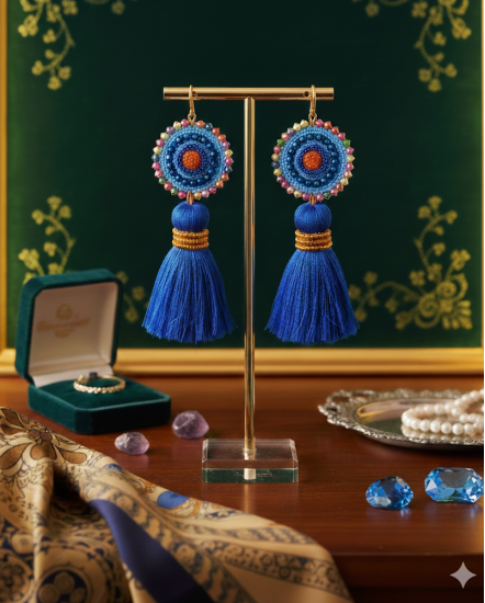 Háčkované  dizajnové náušnice "Polnočný cirkus"